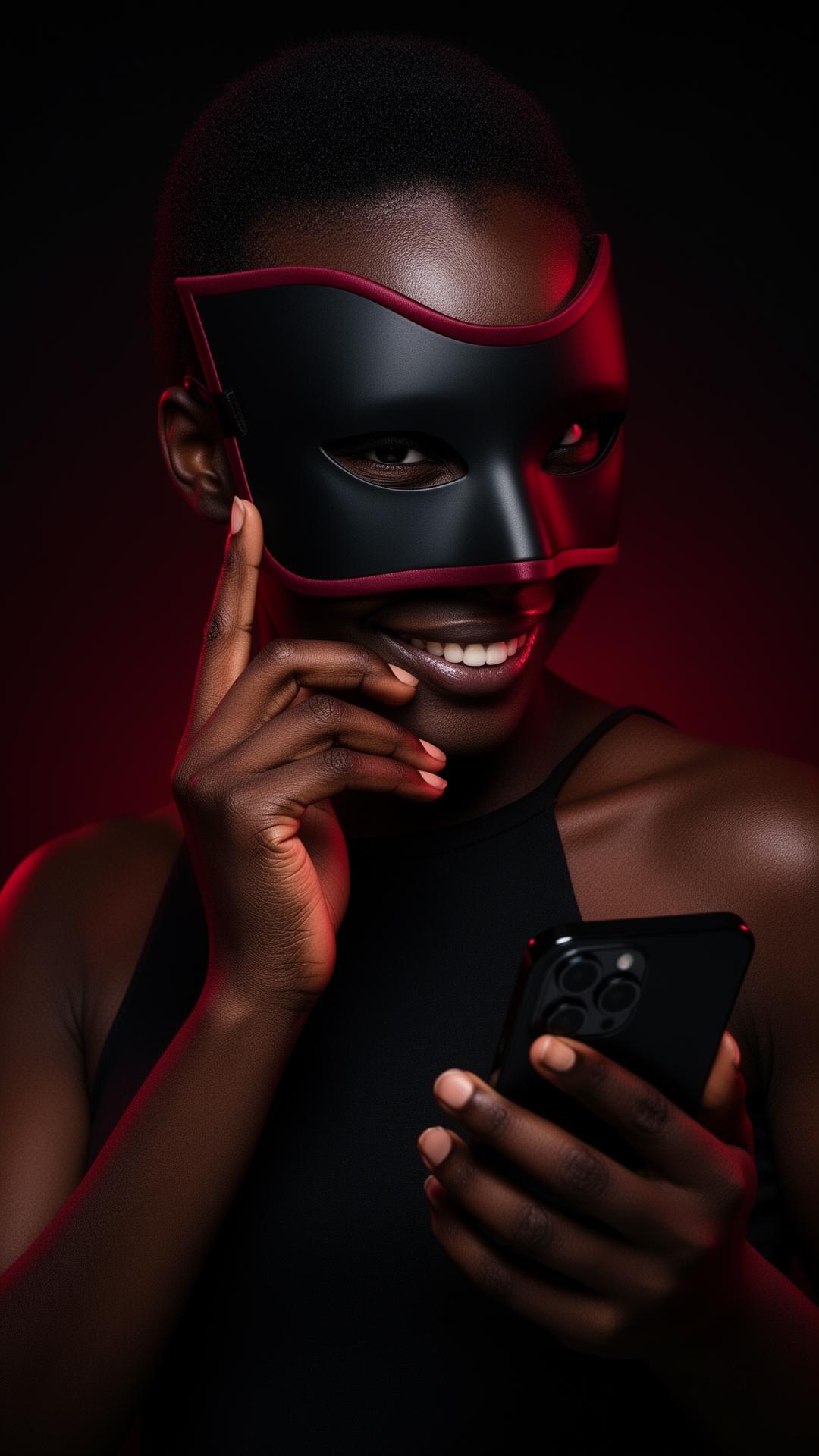 MaskPay user holding a black and crimson mask