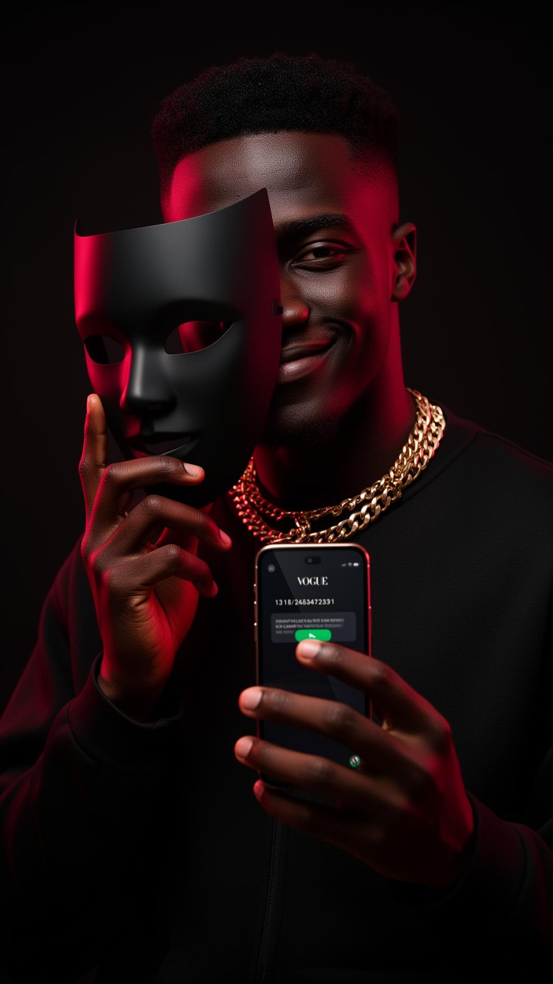 MaskPay creator holding mask and phone